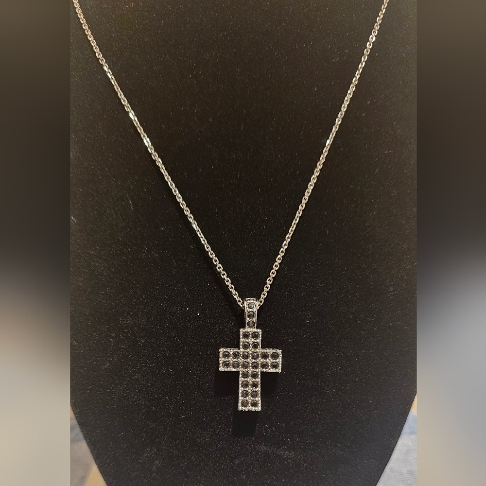 Swarovski Cross Pendant Necklace With Black Pave Crystals